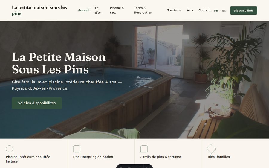 Page d'accueil du site La Petite Maison Sous Les Pins